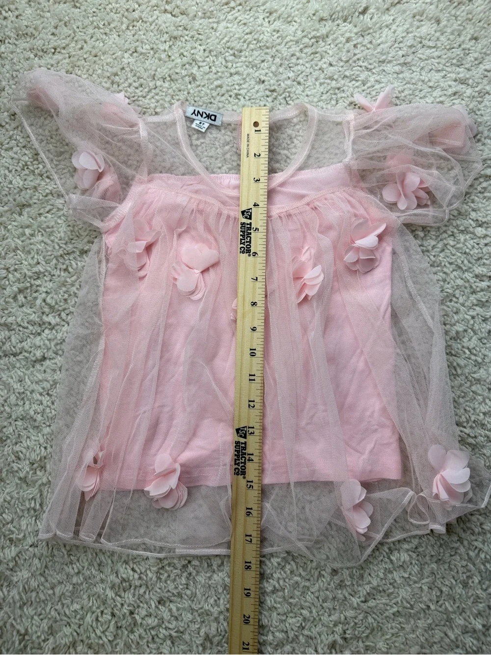 Girls 6 DKNY Pink Floral Tulle Overlay Top